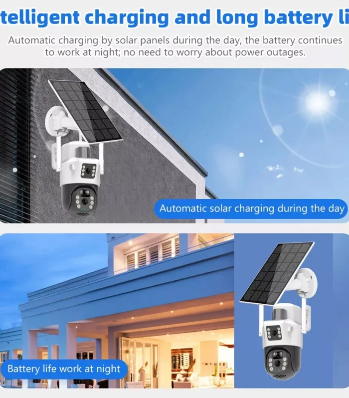 4G Wireless Solar Camera Outdoor 4K 8MP Dual Lens 360 Degree HD Camera PIR Night Vision V380 Security Protection Monitor CCTV